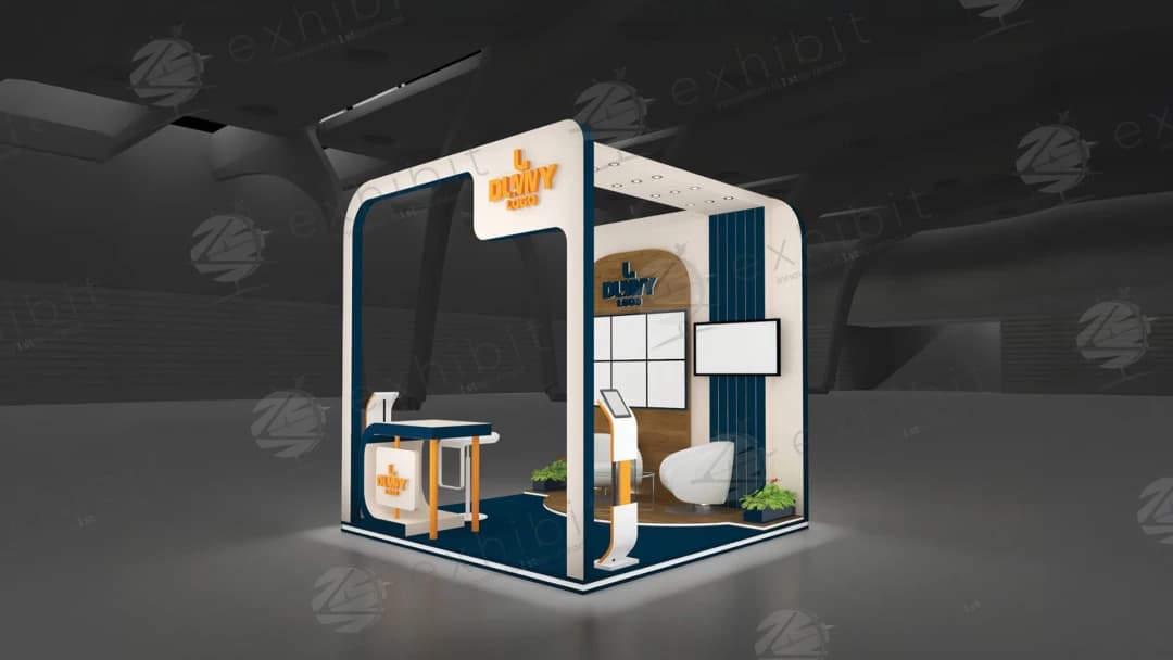 Cream Meridian Curved Semi-Island 3x3 Booth